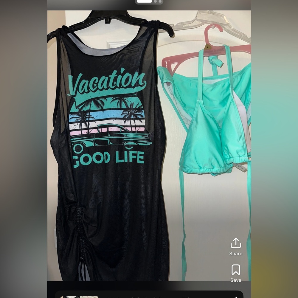 Black and Teal Vacation Dress and Bikini Set
